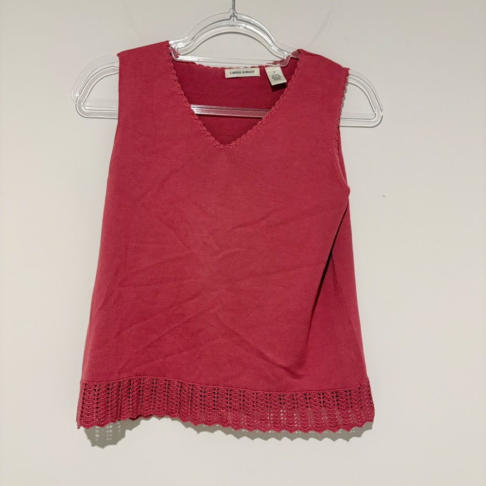 Laura Ashley silk lace crochet v neck tank top pink red small